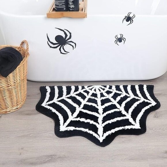 NEW Spider Web Bath Mat - Halloween Rug Bathroom Decor Gothic Home , 32" x 20" - Picture 2 of 9